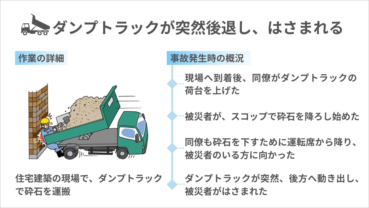 ダンプトラックが突然後退しはさまれる