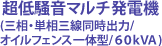 超低騒音マルチ発電機(三相・単相三線同時出力/オイルフェンス一体型/60kVA)