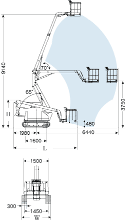 HF090-3寸法＆作業範囲図