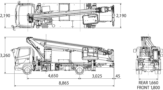 スカイマスター/バケット車(作業床高さ30m)寸法図