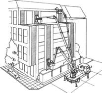 ビル壁面に沿ったメンテナンス作業