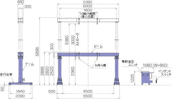 門型油圧リフター10t寸法図