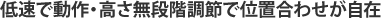 低速で動作・高さ無段階調節で位置合わせが自在