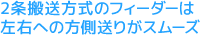 2条搬送方式のフィーダーは左右への方側送りがスムーズ 