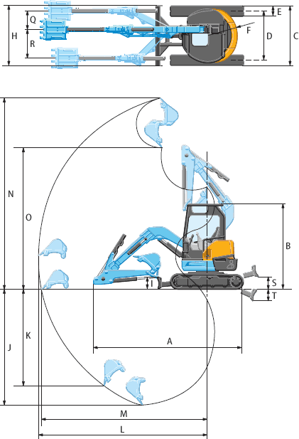 寸法/作動範囲図 油圧ショベル ブレーカー付