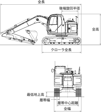 寸法/作動範囲図 油圧ショベル