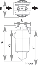 活性炭フィルターKSF150B/200B 寸法図