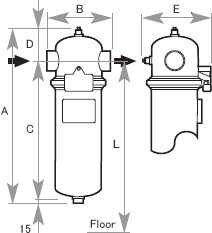 活性炭フィルターKSF400/700/1000/1300/2000 寸法図