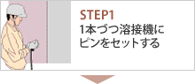 STEP1 1本づつ溶接機にピンをセットする