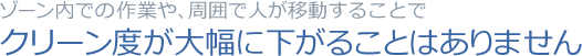 ゾーン内での作業や、周囲で人が移動することでクリーン度が大幅に下がることはありません