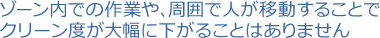 ゾーン内での作業や、周囲で人が移動することでクリーン度が大幅に下がることはありません