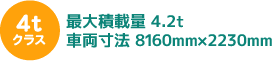 4tクラス 最大積載量 4.2t車両寸法 8160mm×2230mm
