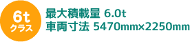 6tクラス 最大積載量 5.3t車両寸法 8665mm×2255mm