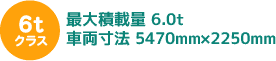 6tクラス　最大積載量 5.3t車両寸法 8665mm×2255mm