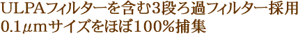 ULPAフィルターを含む3段ろ過フィルター採用0.1μmサイズをほぼ100％捕集