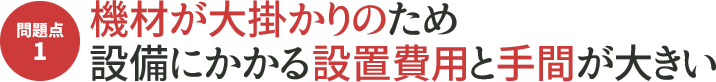 問題点1 機材が大掛かりのため設備にかかる設置費用と手間が大きい