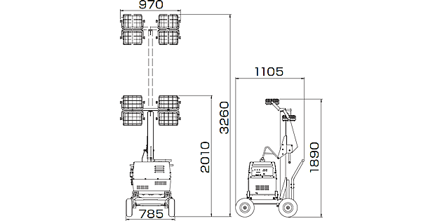 充電式LED投光機-寸法図