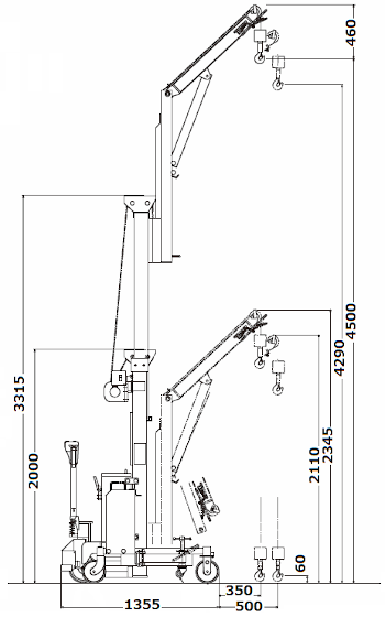 ALC間仕切建込クレーン タテール寸法図