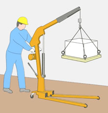マルチクレーン使用例　吊荷状態での手押し移動に。