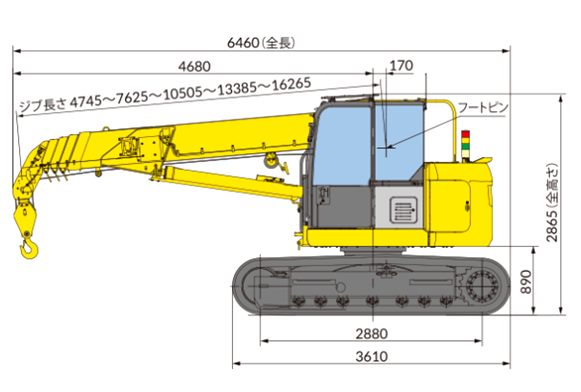 小旋回クローラークレーン　寸法図