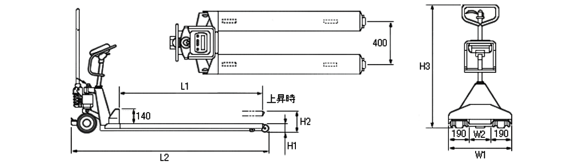 昇降式ハンドパレットトラック寸法図